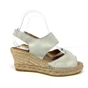 Kanna Suede Espadrille Wedges Sandals‎ Womens Size 37  Peep Toe Slingback Gray